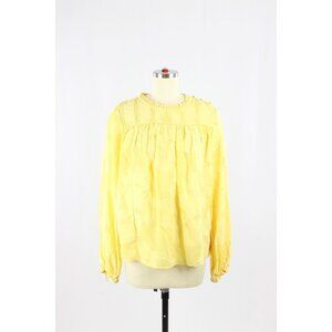 Aritzia WILFRED Lourdes Yellow Sheer Floral Jacquard Peasant Blouse Top, Size S